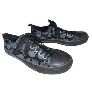 Hot Topic Black Skull Sneakers Fabric Cap Toe Laces Halloween Costume Sz 8/9 #h